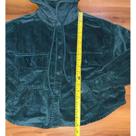 Womens American Eagle Corduroy Button Down Drawstring Crop Hoodie Top - Picture 4 of 6